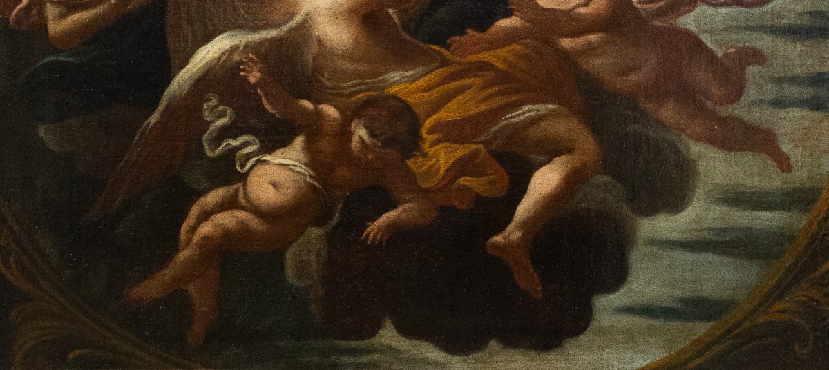 « Gloire Des Anges Avec Le Saint Voile », Huile Sur Toile, XVIIe Siècle-photo-2
