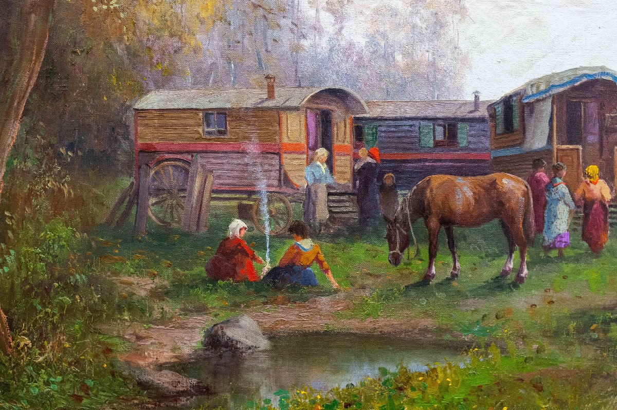 Leonardo Roda, « Nomades », Huile Sur Toile, Signée, Début Du XXe Siècle-photo-2