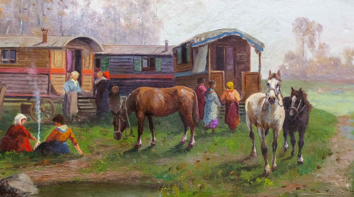 Leonardo Roda, « Nomades », Huile Sur Toile, Signée, Début Du XXe Siècle-photo-3
