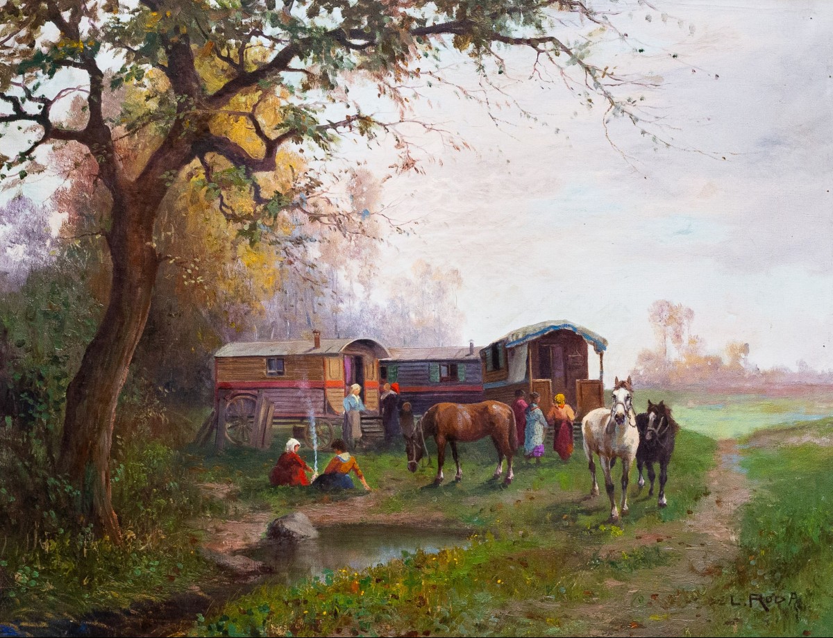 Leonardo Roda, « Nomades », Huile Sur Toile, Signée, Début Du XXe Siècle