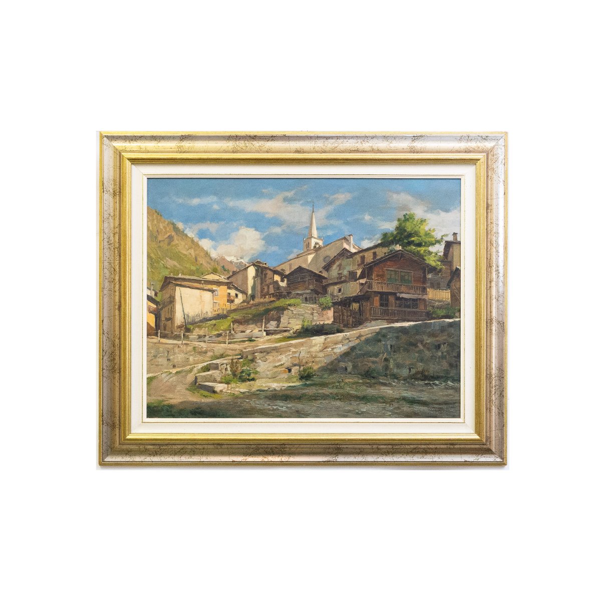 Giuseppe Gheduzzi, "Valtournenche", huile sur contreplaqué, époque 20e siècle-photo-2
