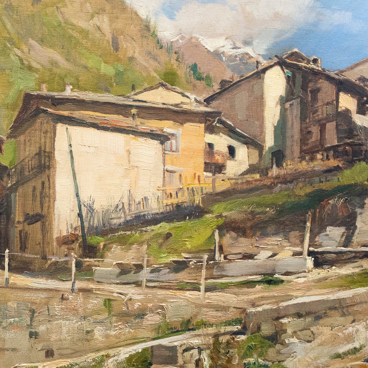 Giuseppe Gheduzzi, "Valtournenche", huile sur contreplaqué, époque 20e siècle-photo-1