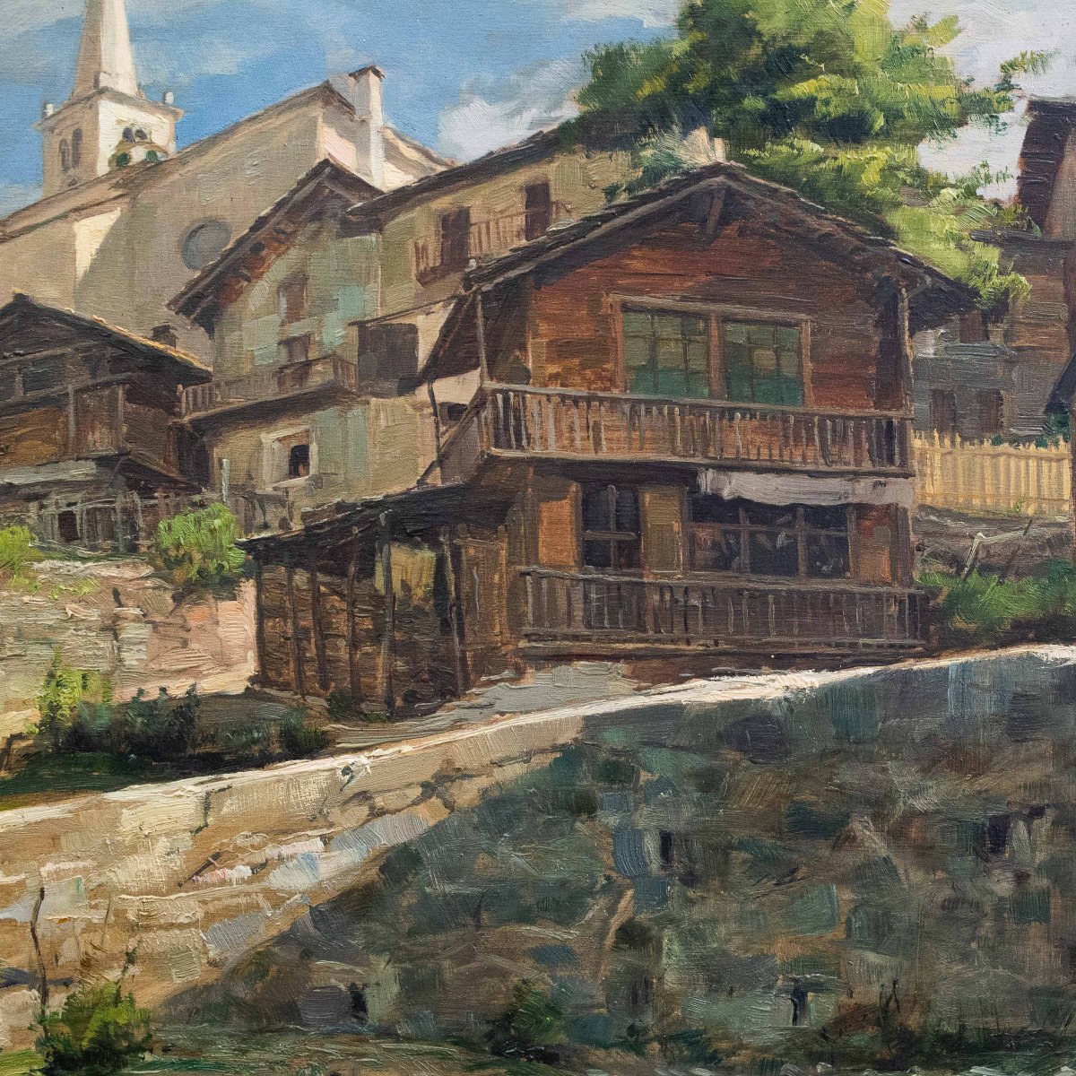 Giuseppe Gheduzzi, "Valtournenche", huile sur contreplaqué, époque 20e siècle-photo-6