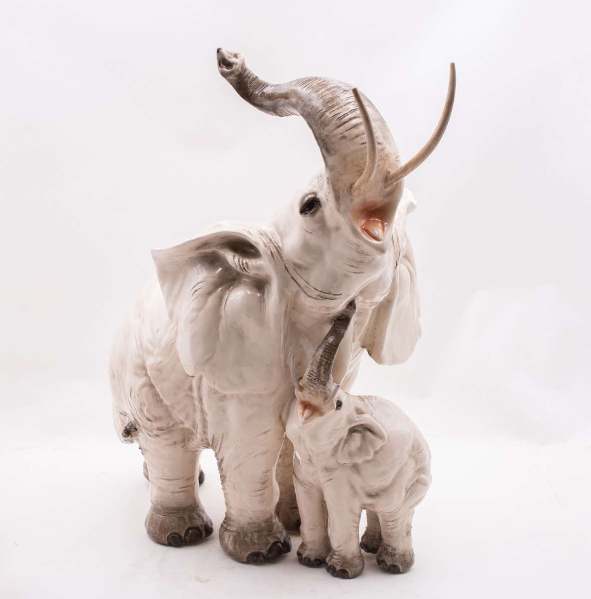Bruno Tornati For Cacciapuoti, Majolica Terracotta Sculpture, "family Of Elephants," 1950s