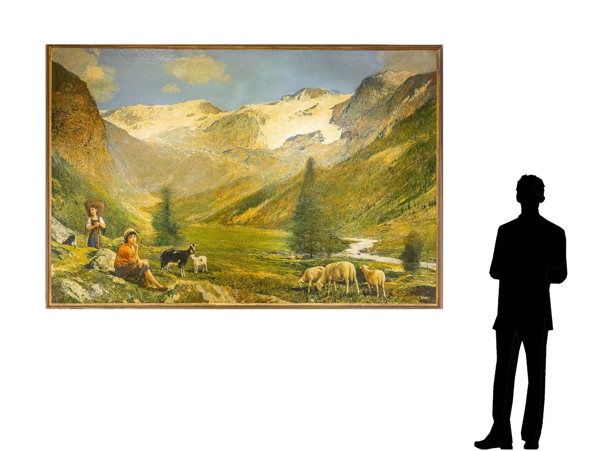 Gino Federici, “alpine Pastoral Scene,” Oil On Canvas, Signed, 20th Century-photo-3