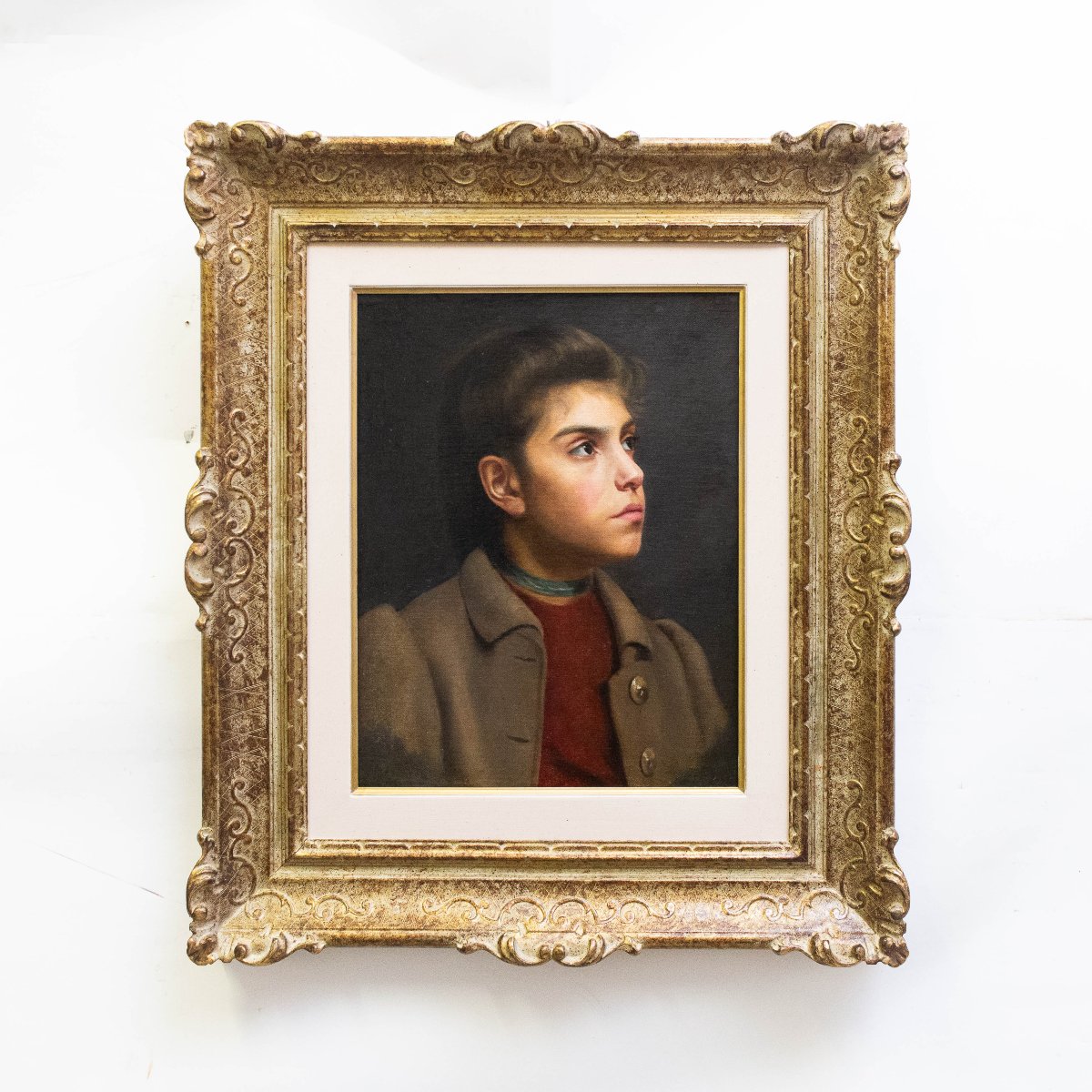 Peinture de portrait, « Jeune fille », huile sur toile, fin 19e siècle début 20e siècle-photo-2