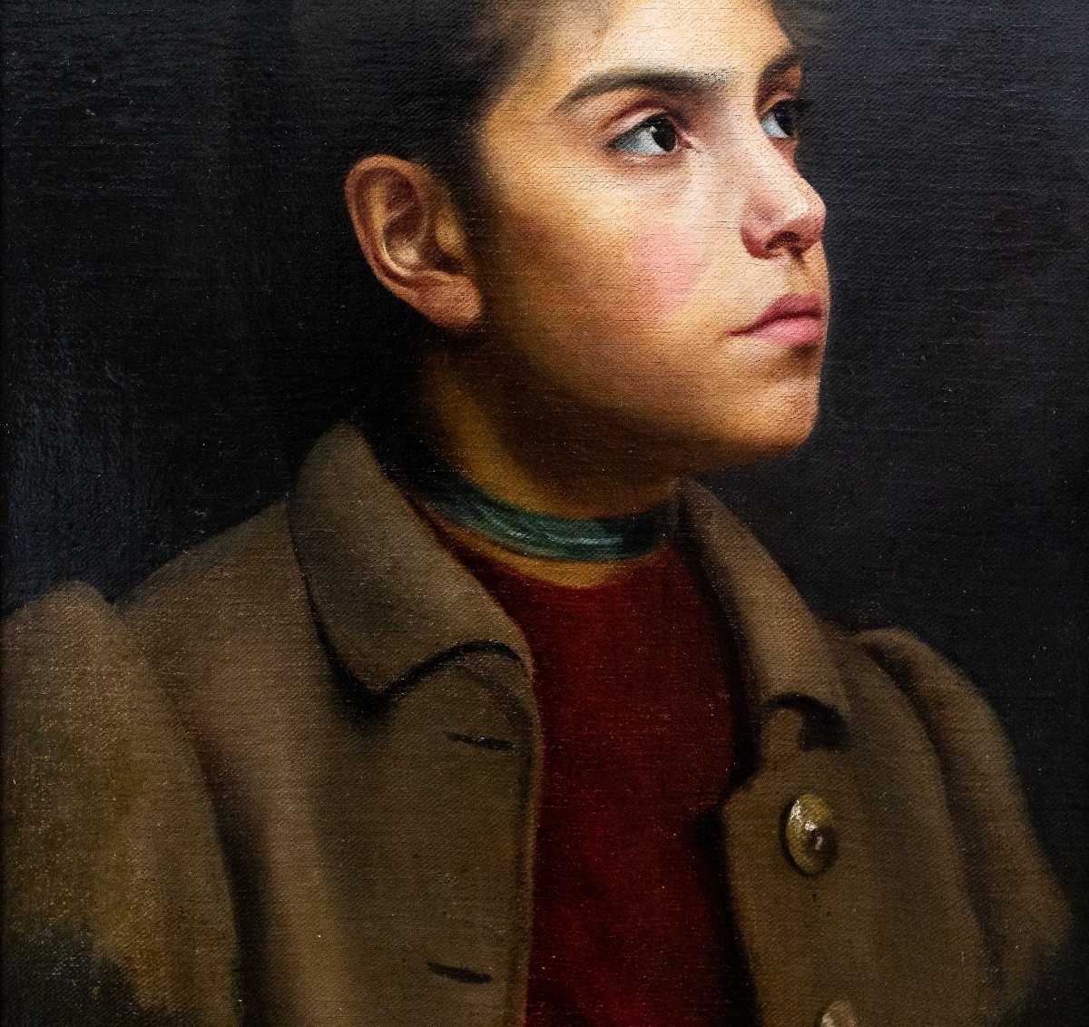 Peinture de portrait, « Jeune fille », huile sur toile, fin 19e siècle début 20e siècle-photo-1