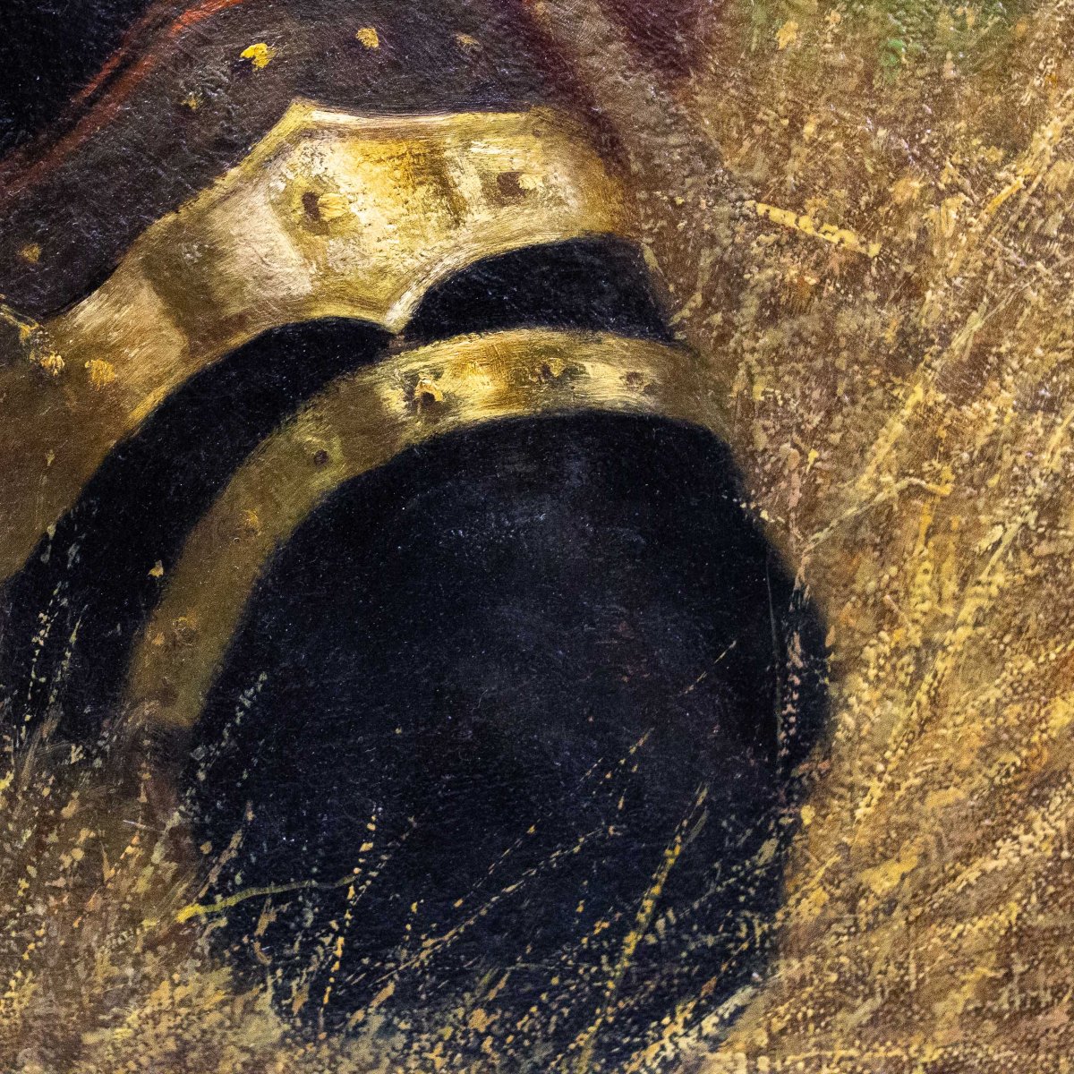 Repos dans les champs - Scène équestre avec chevaux de trait, huile sur toile,  Début du 20eXXe-photo-8