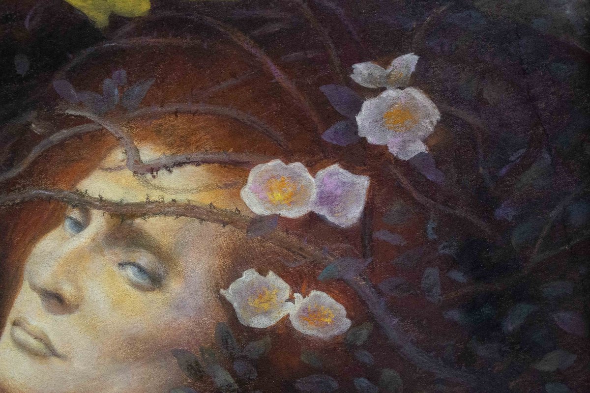 From E. R. Hughes, "oh, What's That In The Hollow ?" Early 1900s, Pastel On Paper, Signed-photo-1
