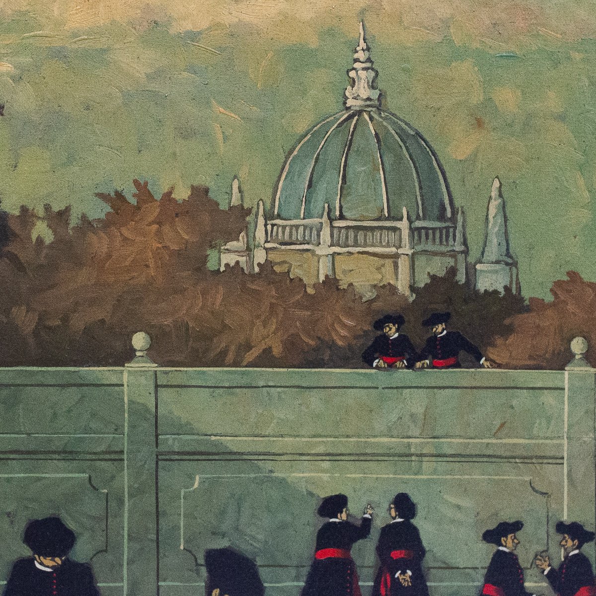Nino Caffè, « Aux Jardins Du Vatican », Huile Sur Toile, Signée, 1970-photo-3