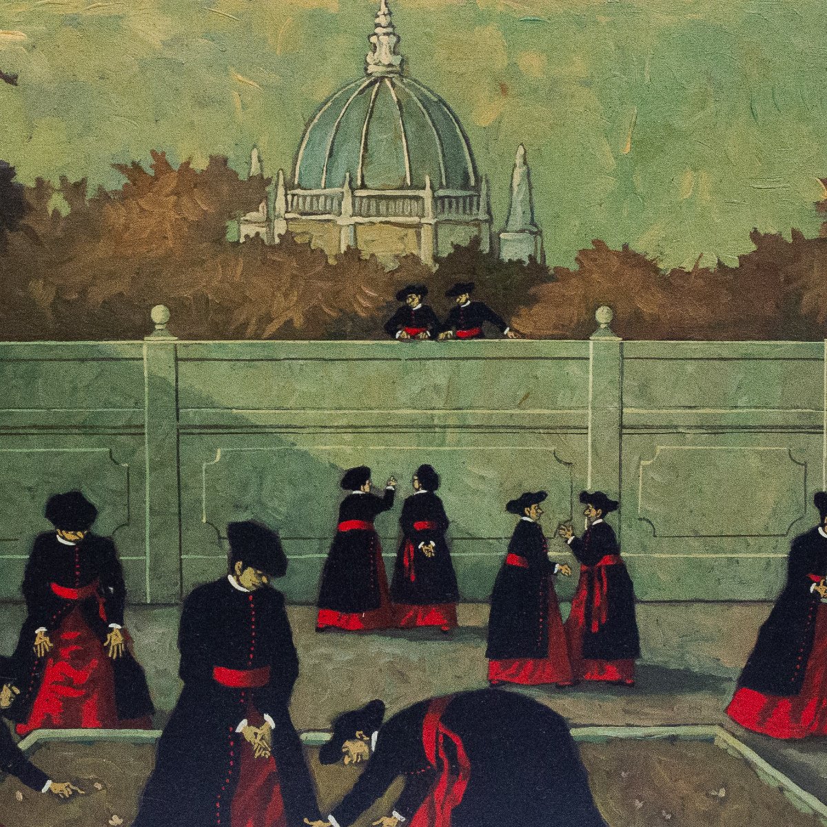 Nino Caffè, « Aux Jardins Du Vatican », Huile Sur Toile, Signée, 1970-photo-5