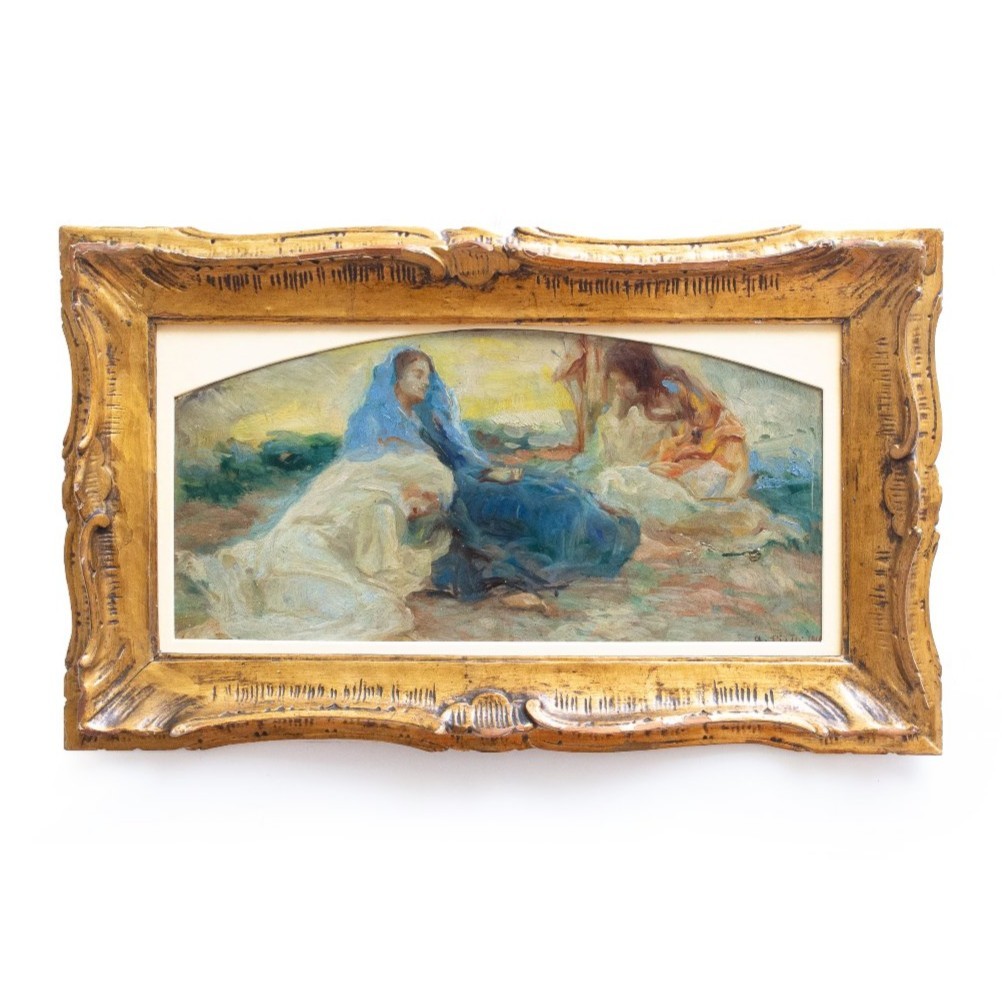 Antonio Piatti, “stabat Mater,” Oil On Cardboard, Signed, 1918