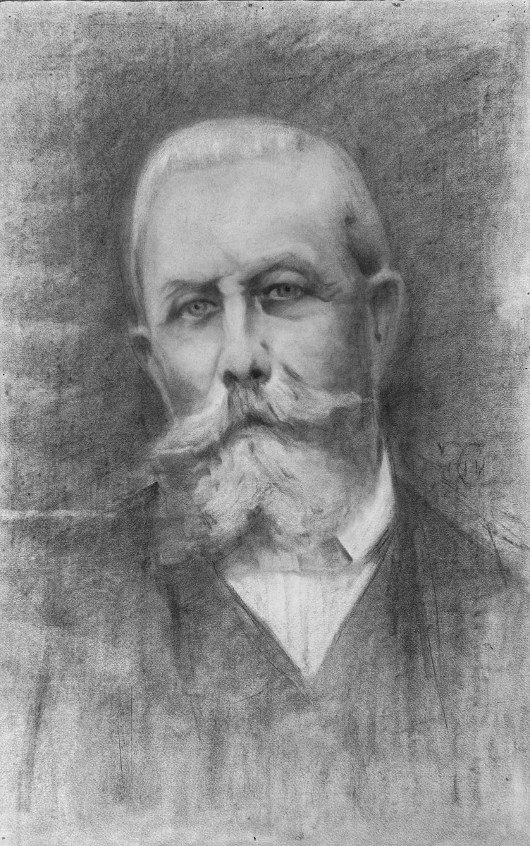 Giacomo Grosso, "self-portrait," Charcoal On Paper, Signed, Late 1920s