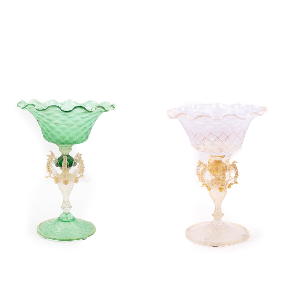 Paire de coupes en verre de Murano, époque début du 20e siècle