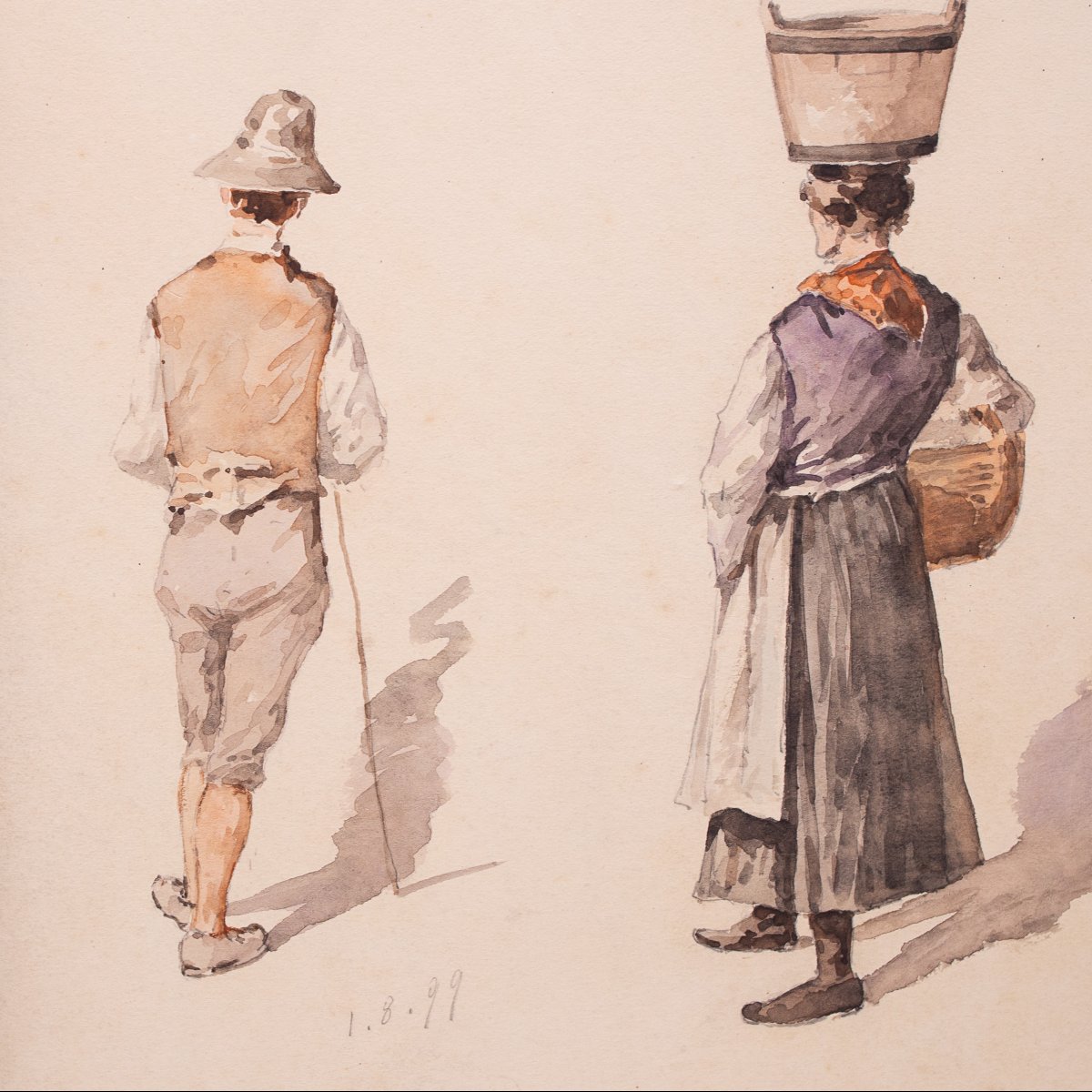 Lorenzo Delleani, “popular Figures,” Watercolor On Paper, 1.8.1899-photo-3