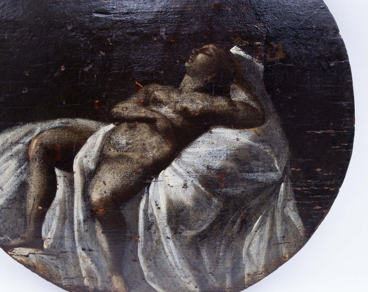 Mary Magdalene Sleeping, Oil On Panel, 17th Century Era-photo-2