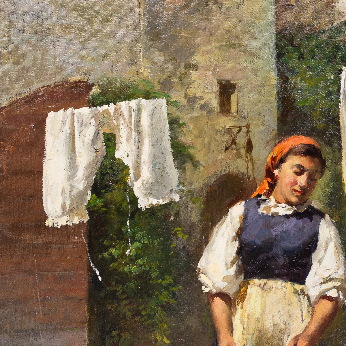 Antonio Milone, "La lavandière", huile sur toile, années 1940-photo-2