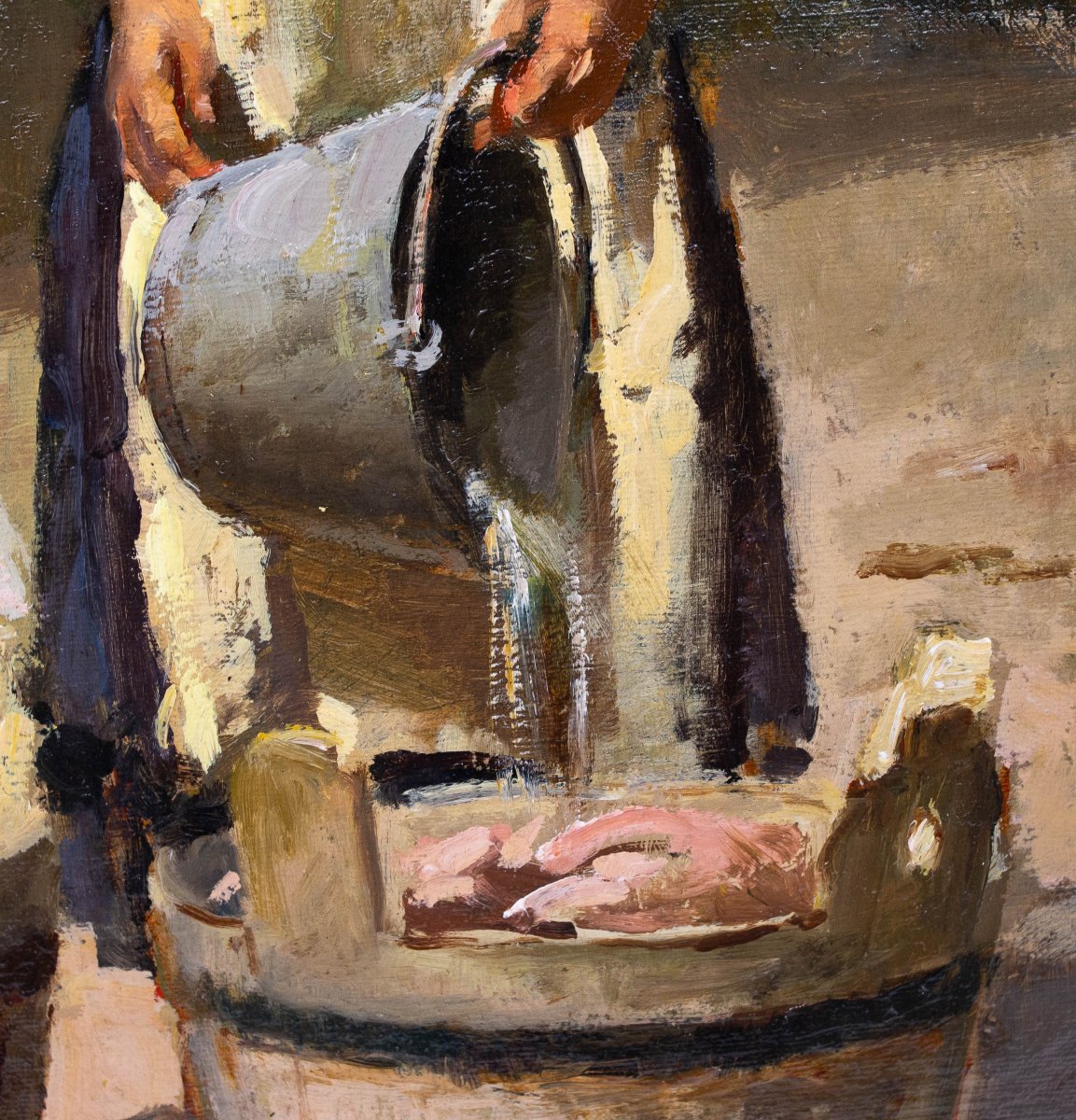 Antonio Milone, "La lavandière", huile sur toile, années 1940-photo-4