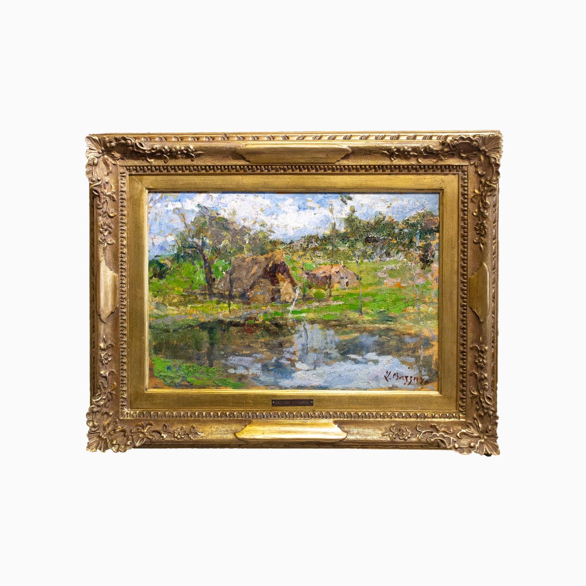 Leonardo Bazzaro, "rural Landscape," Oil On Panel, Signed, Early 20th Century-photo-2