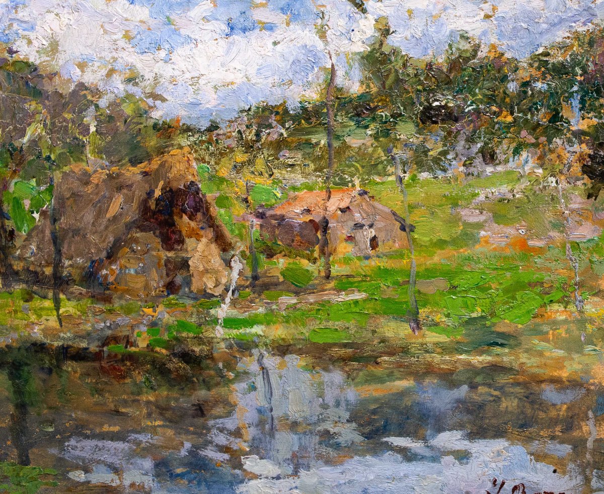 Leonardo Bazzaro, "rural Landscape," Oil On Panel, Signed, Early 20th Century-photo-5