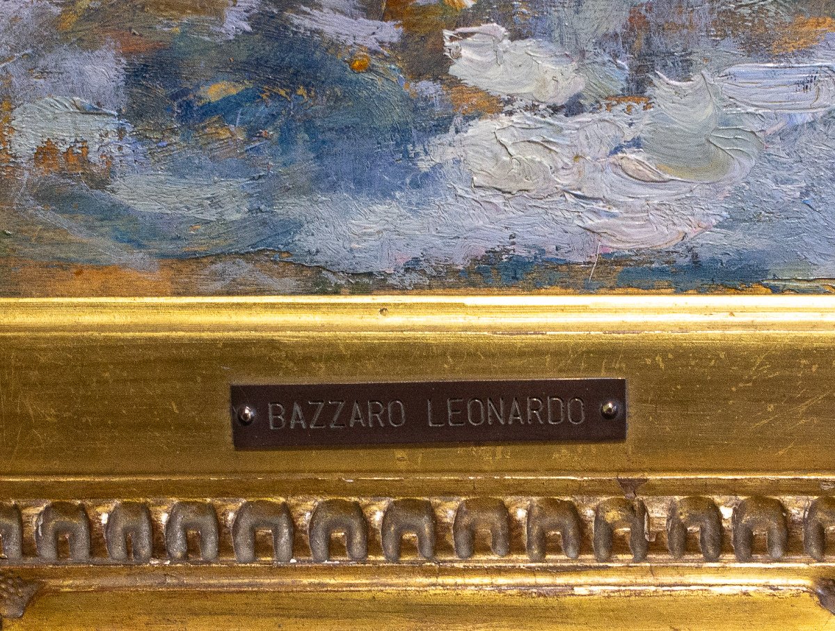Leonardo Bazzaro, "rural Landscape," Oil On Panel, Signed, Early 20th Century-photo-7