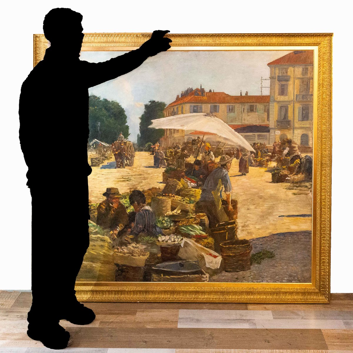 Pugliese Levi Clemente, « Mercato di Porta Palazzo » - Turin, huile sur toile, signée, 1920-photo-3