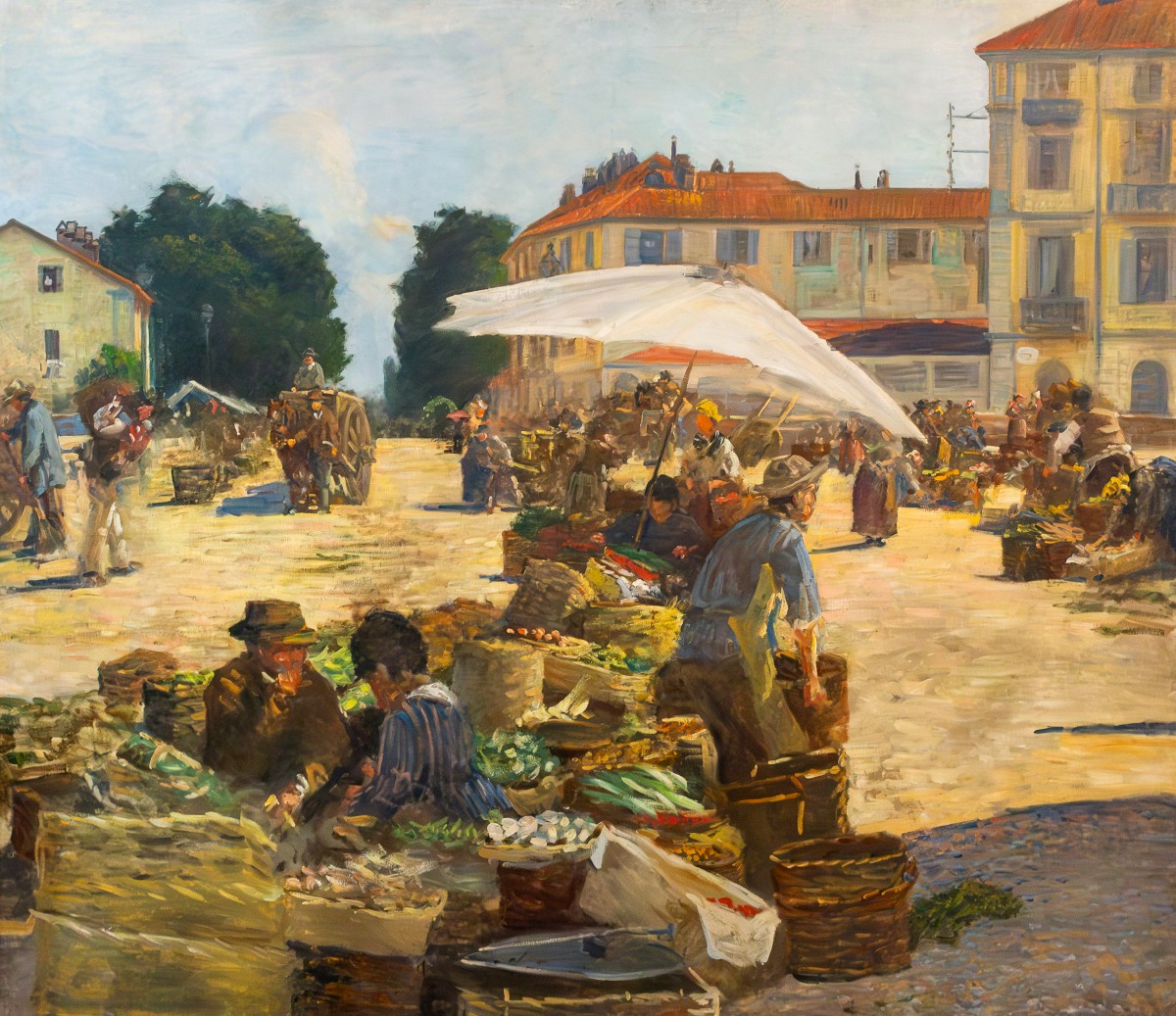 Pugliese Levi Clemente, « Mercato di Porta Palazzo » - Turin, huile sur toile, signée, 1920