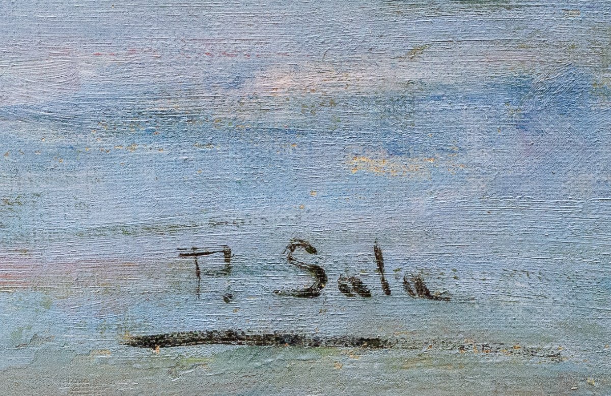Paolo Sala, « Marina Ligure », huile sur toile, signée, Début du 20e siècle-photo-3