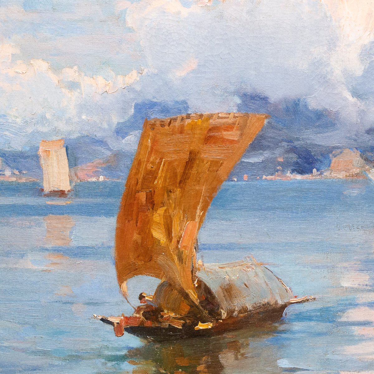 Paolo Sala, « Marina Ligure », huile sur toile, signée, Début du 20e siècle-photo-5