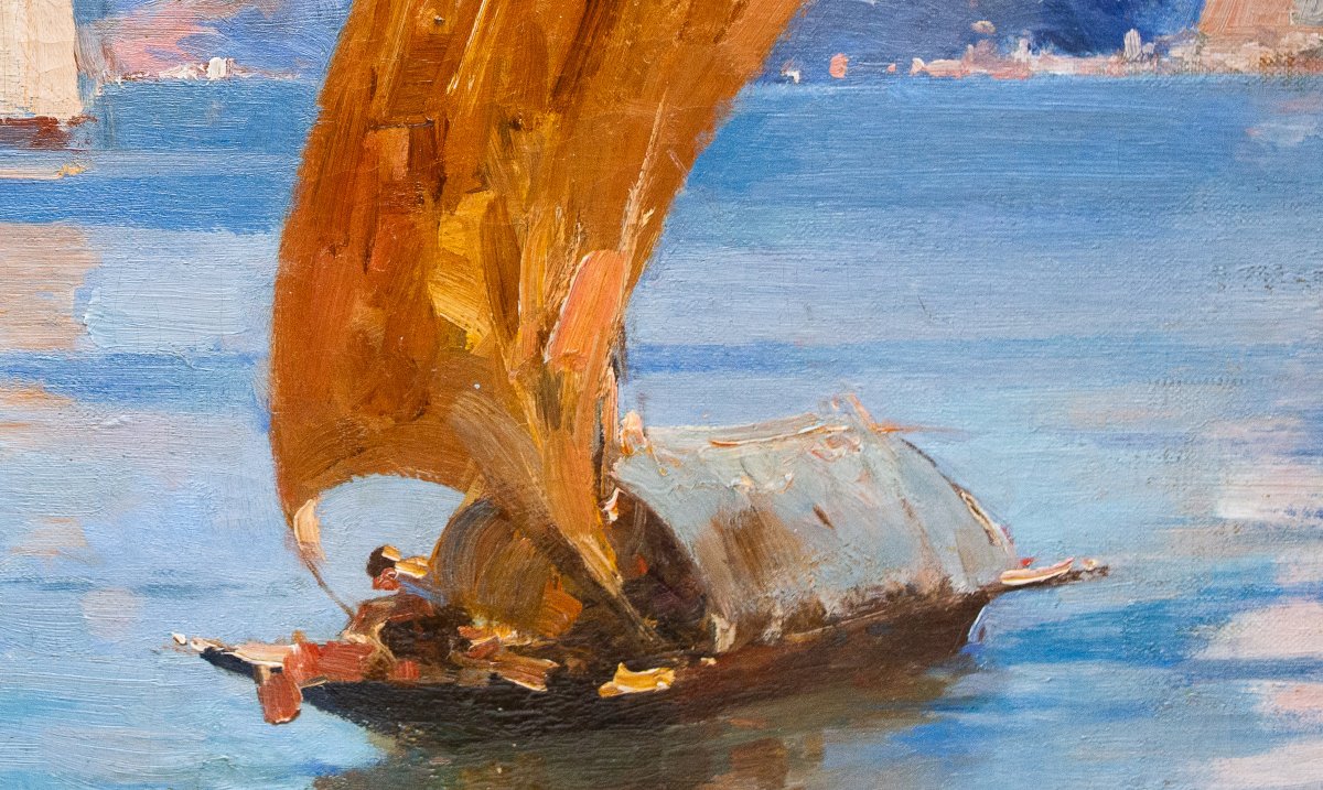 Paolo Sala, « Marina Ligure », huile sur toile, signée, Début du 20e siècle-photo-8