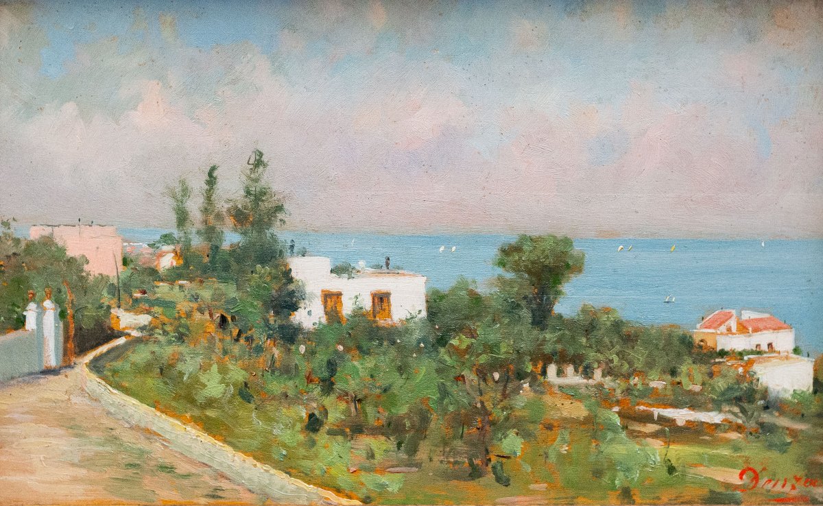 Ciro Denza, Series Of Four Coastal Views And Landscapes, Oil On Panel, Late 19th - Early 20th -photo-3