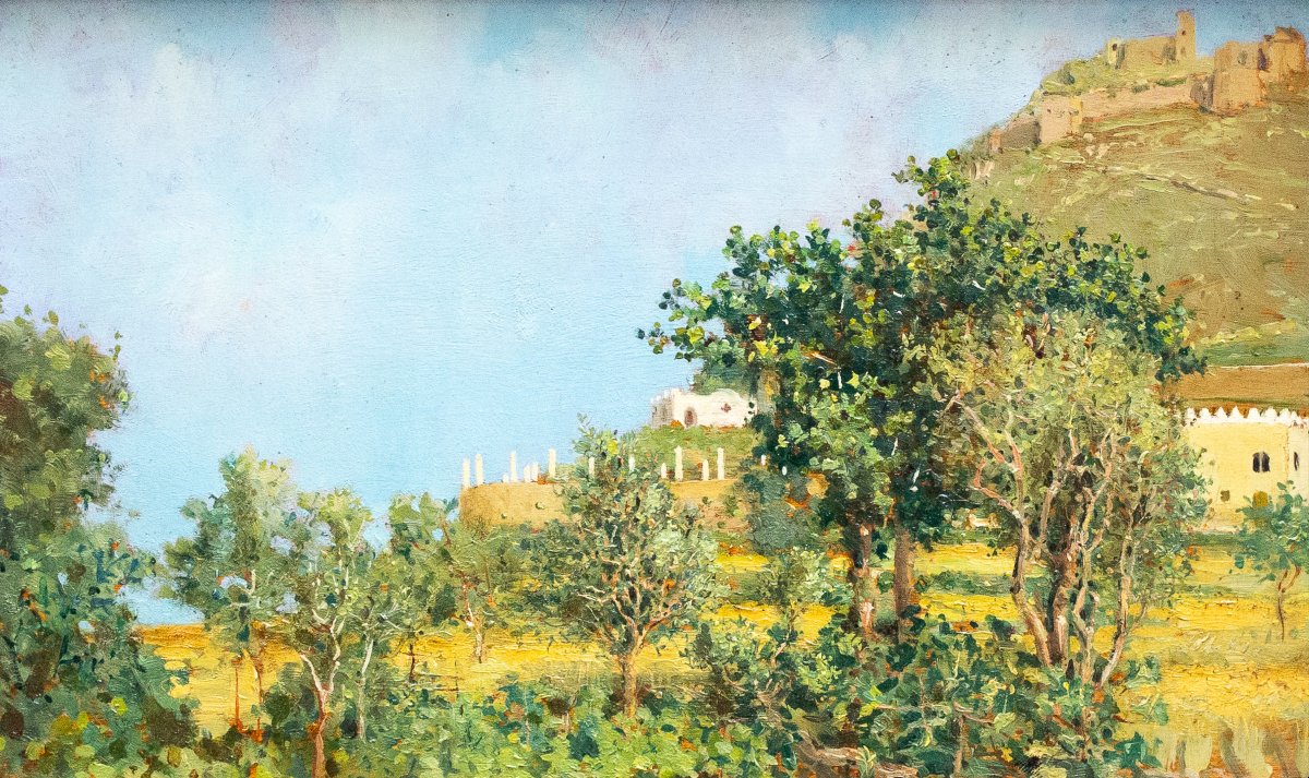 Ciro Denza, Series Of Four Coastal Views And Landscapes, Oil On Panel, Late 19th - Early 20th -photo-3