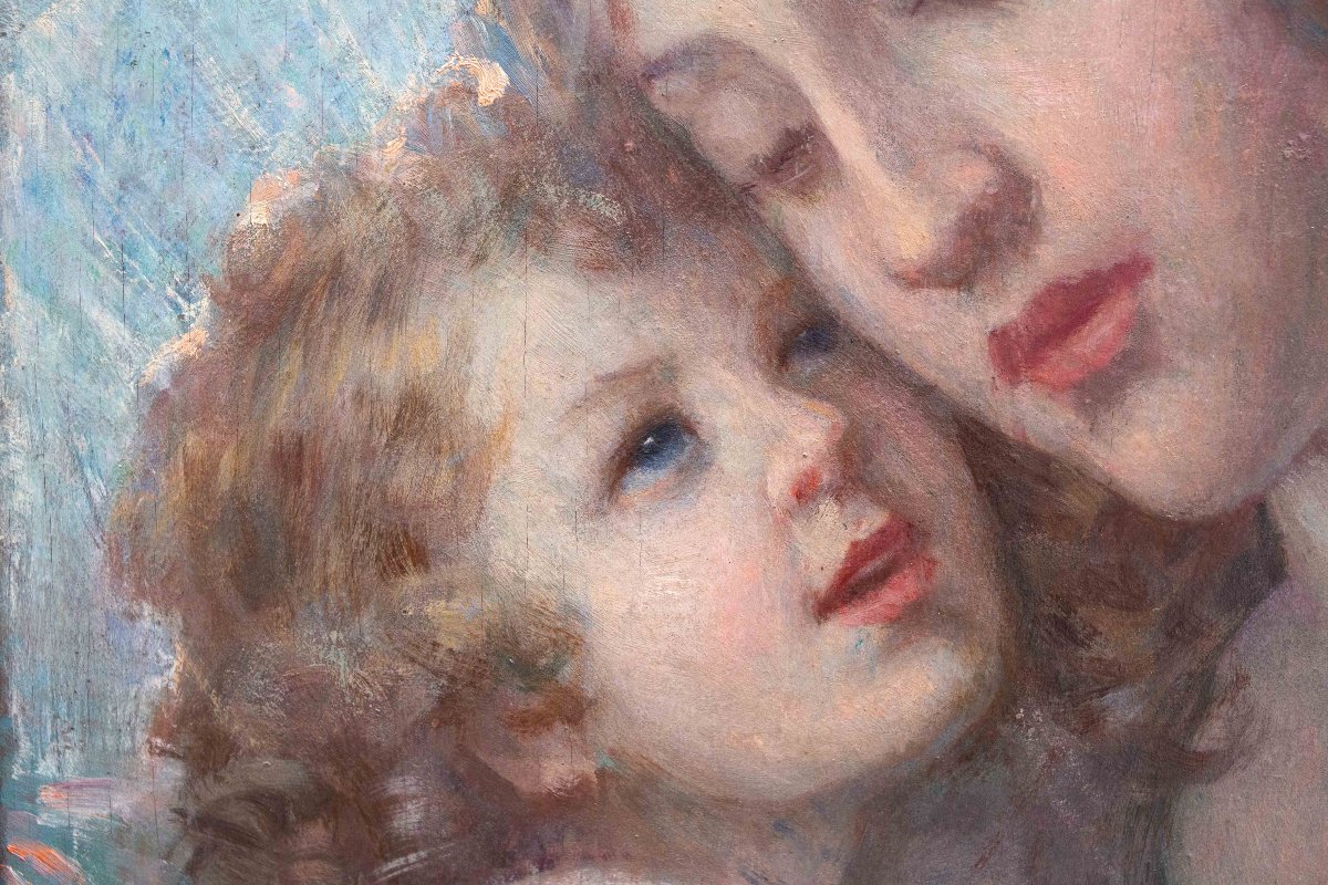Giuseppe Duodo, Vierge à l'enfant, huile sur panneau, début du 20e siècle-photo-2