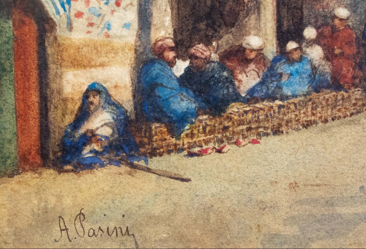 Alberto Pasini, « Vue orientaliste », aquarelle sur papier, époque du XIXe siècle-photo-3
