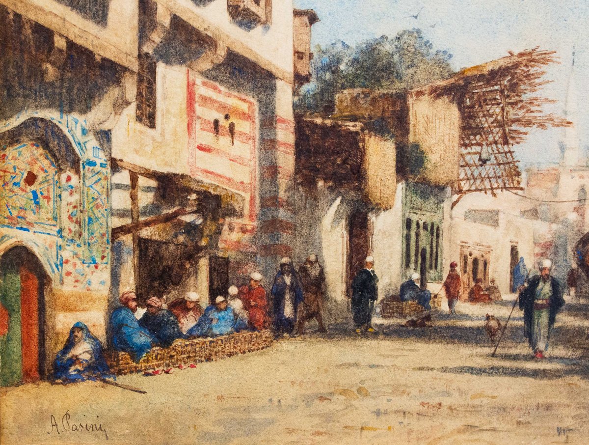 Alberto Pasini, « Vue orientaliste », aquarelle sur papier, époque du XIXe siècle-photo-3