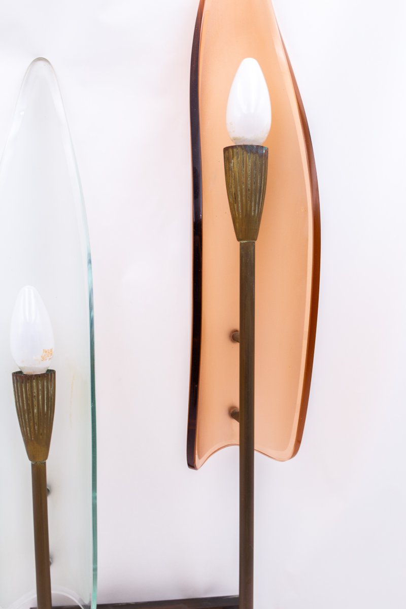 Paire d'appliques - Cristal Art, verre et laiton, 1960-photo-5
