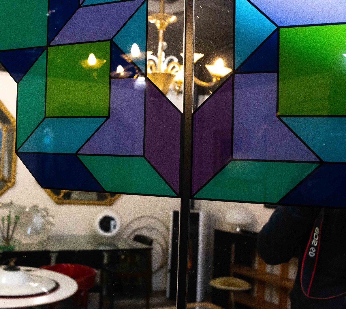 Mirror With Geometric Designs In The Style Of Achille Perilli, 1970s-photo-3