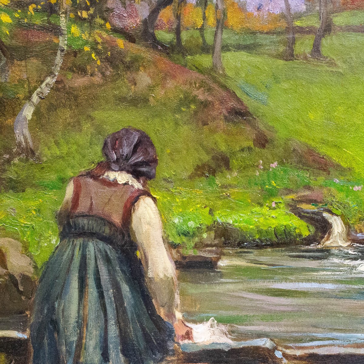Mario Gachet, "washerwomen," Oil On Panel, Signed, 20th C. Epoch.-photo-5