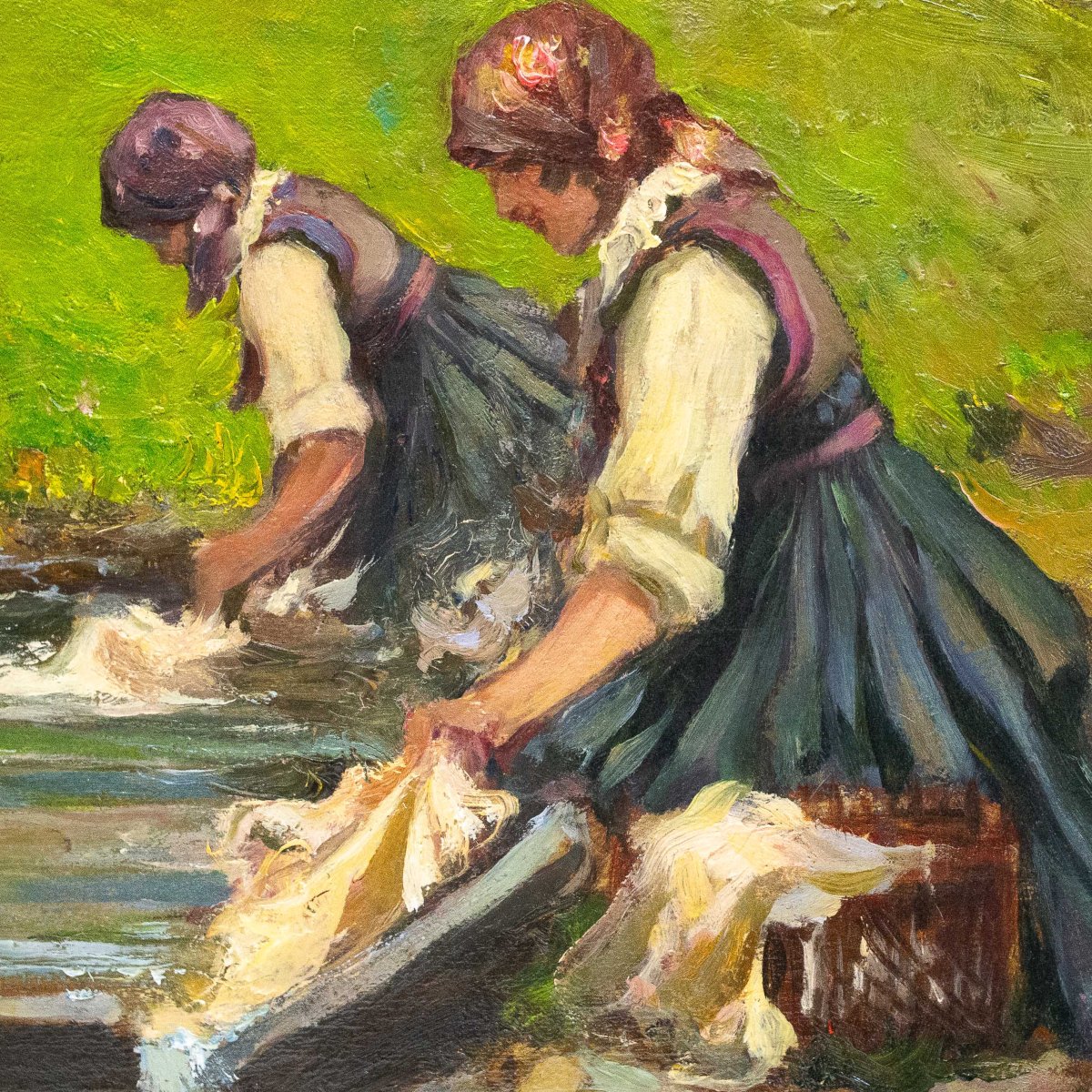 Mario Gachet, "washerwomen," Oil On Panel, Signed, 20th C. Epoch.-photo-6