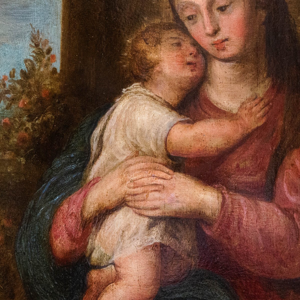 Madone et enfant, huile sur panneau, XVIIIe siècle-photo-1