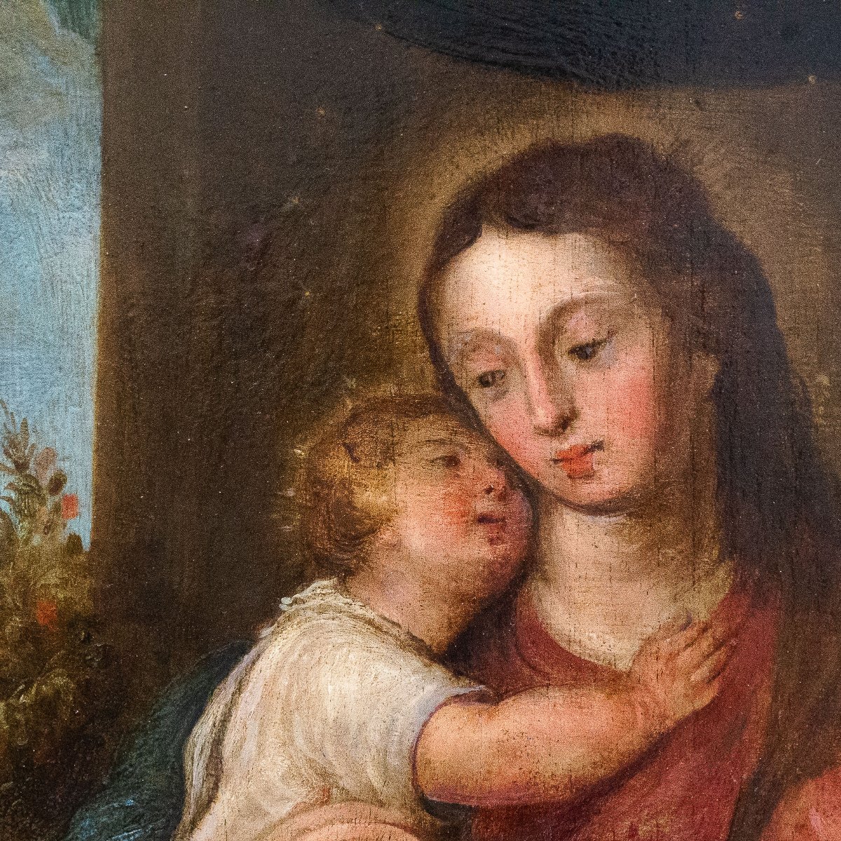 Madone et enfant, huile sur panneau, XVIIIe siècle-photo-2
