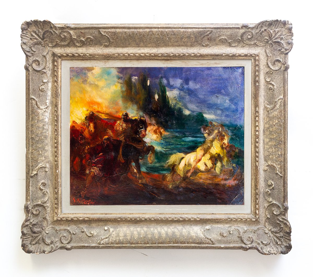 Giuseppe Rivaroli, "Scène mythologique", huile sur toile, signée, époque 1900-photo-4