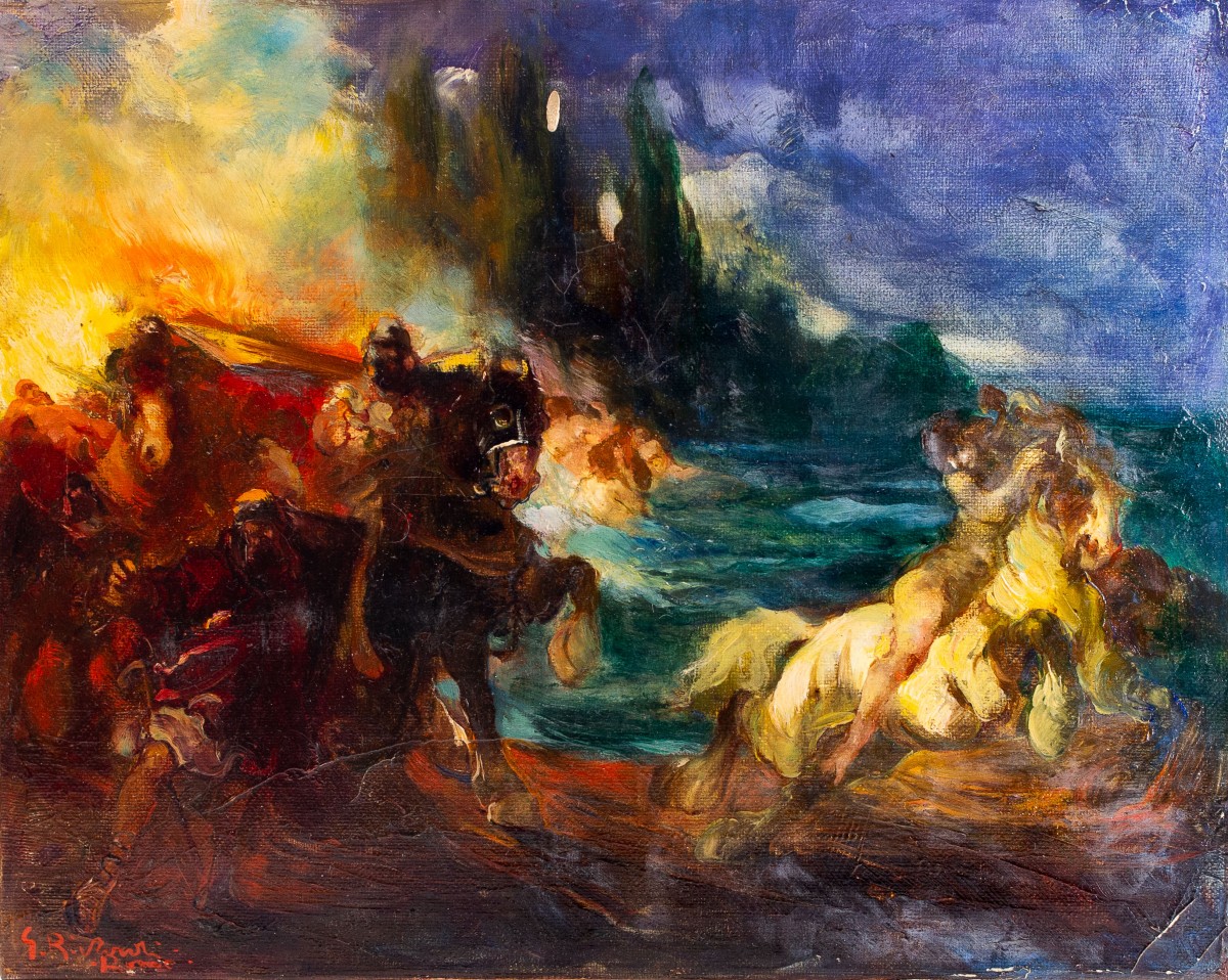 Giuseppe Rivaroli, "Scène mythologique", huile sur toile, signée, époque 1900