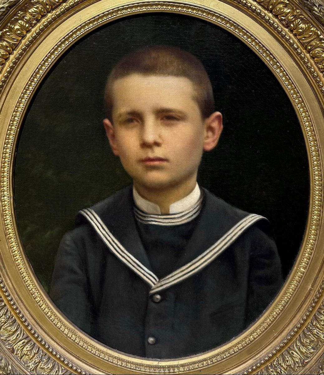 Portrait Of A Young Man, Oil On Canvas, Epoch Late 19th Century-photo-3