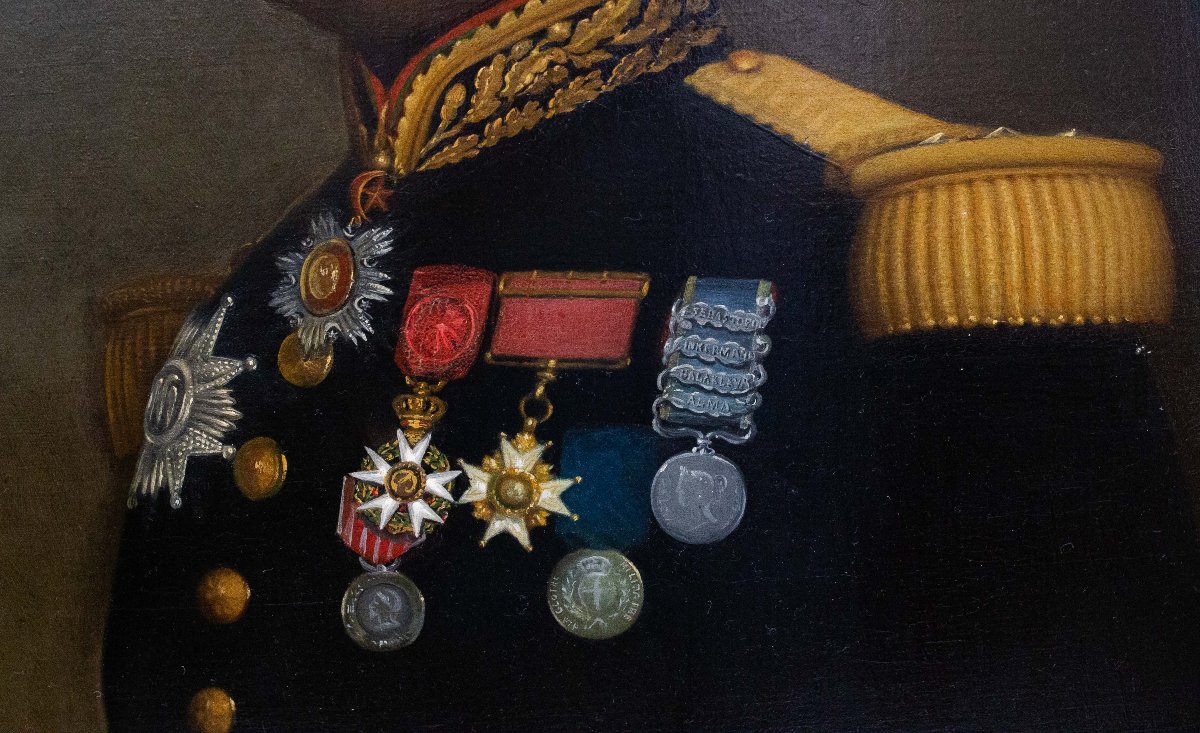 Eugène Laville, "portrait Of General Barral," Signed, Oil On Canvas, Salon Of 1869-photo-3