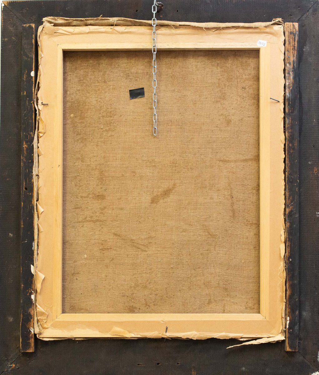 “gentleman With Papal Honors,” Oil On Canvas, 19th Century-photo-4