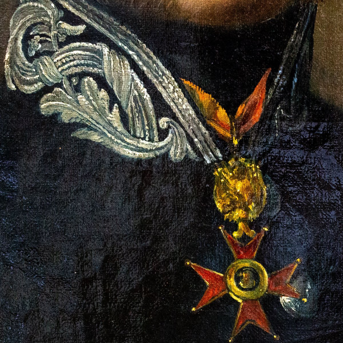 “gentleman With Papal Honors,” Oil On Canvas, 19th Century-photo-2