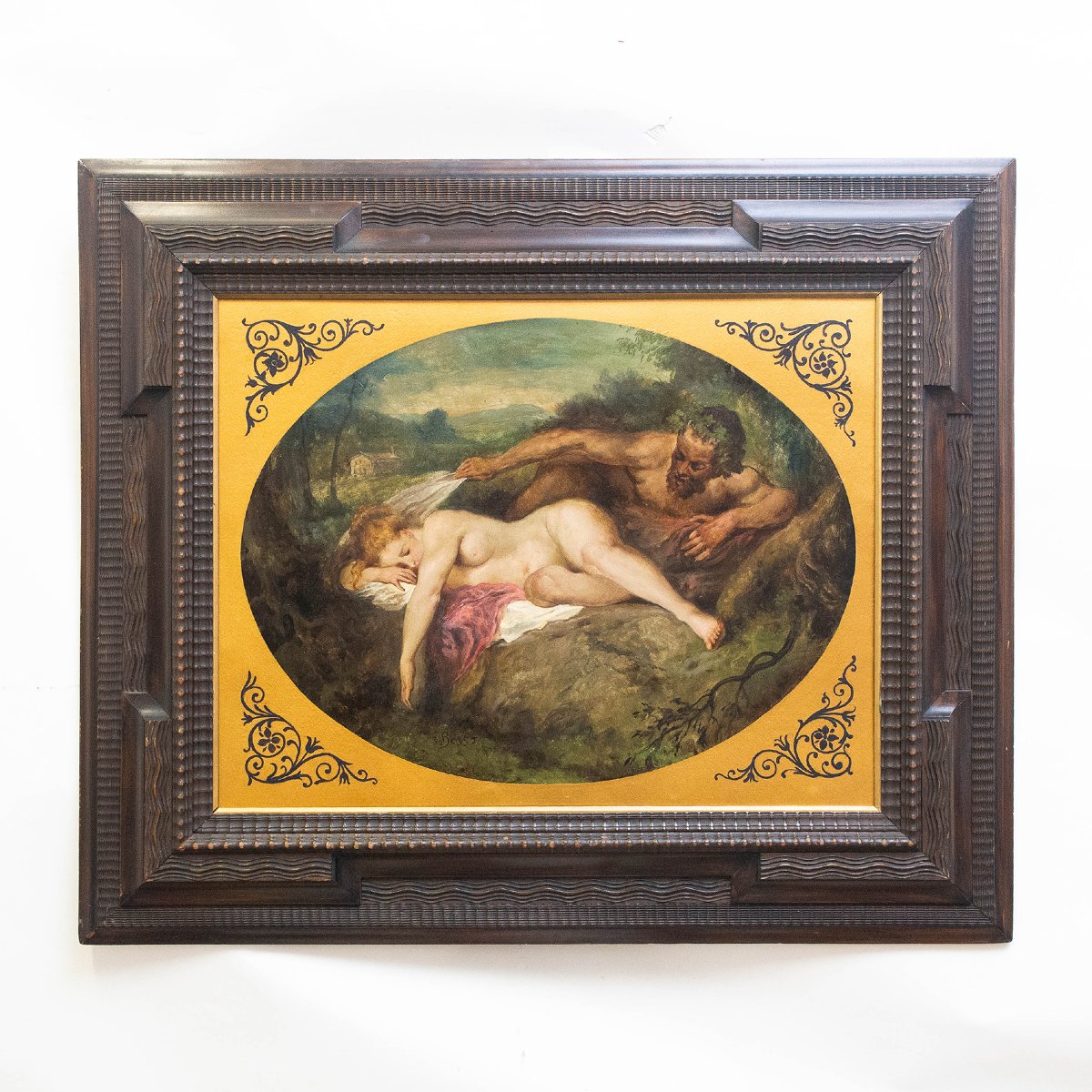 Francesco Bosso, “jupiter And Antiope,” Oil On Stiff Paper, Signed, 1925-photo-2