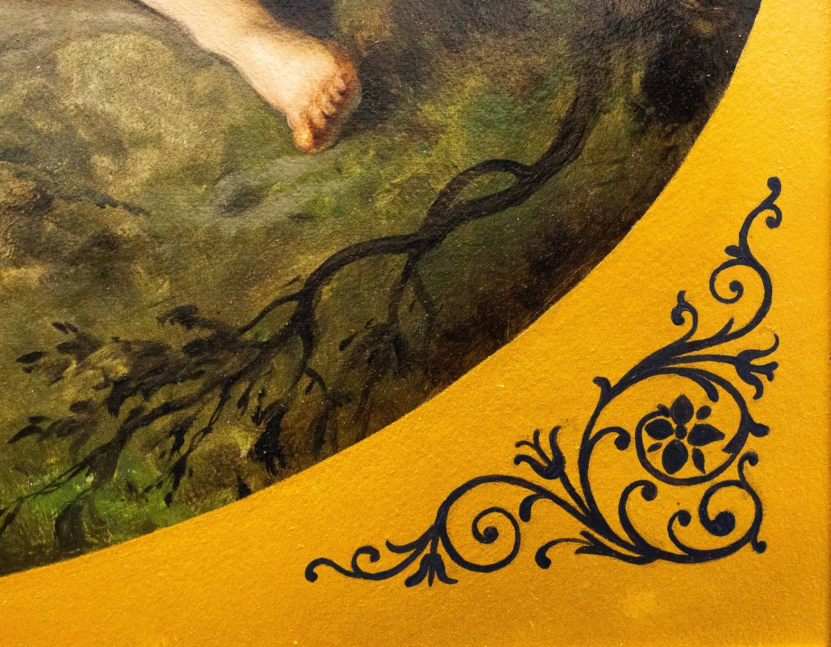 Francesco Bosso, “jupiter And Antiope,” Oil On Stiff Paper, Signed, 1925-photo-1