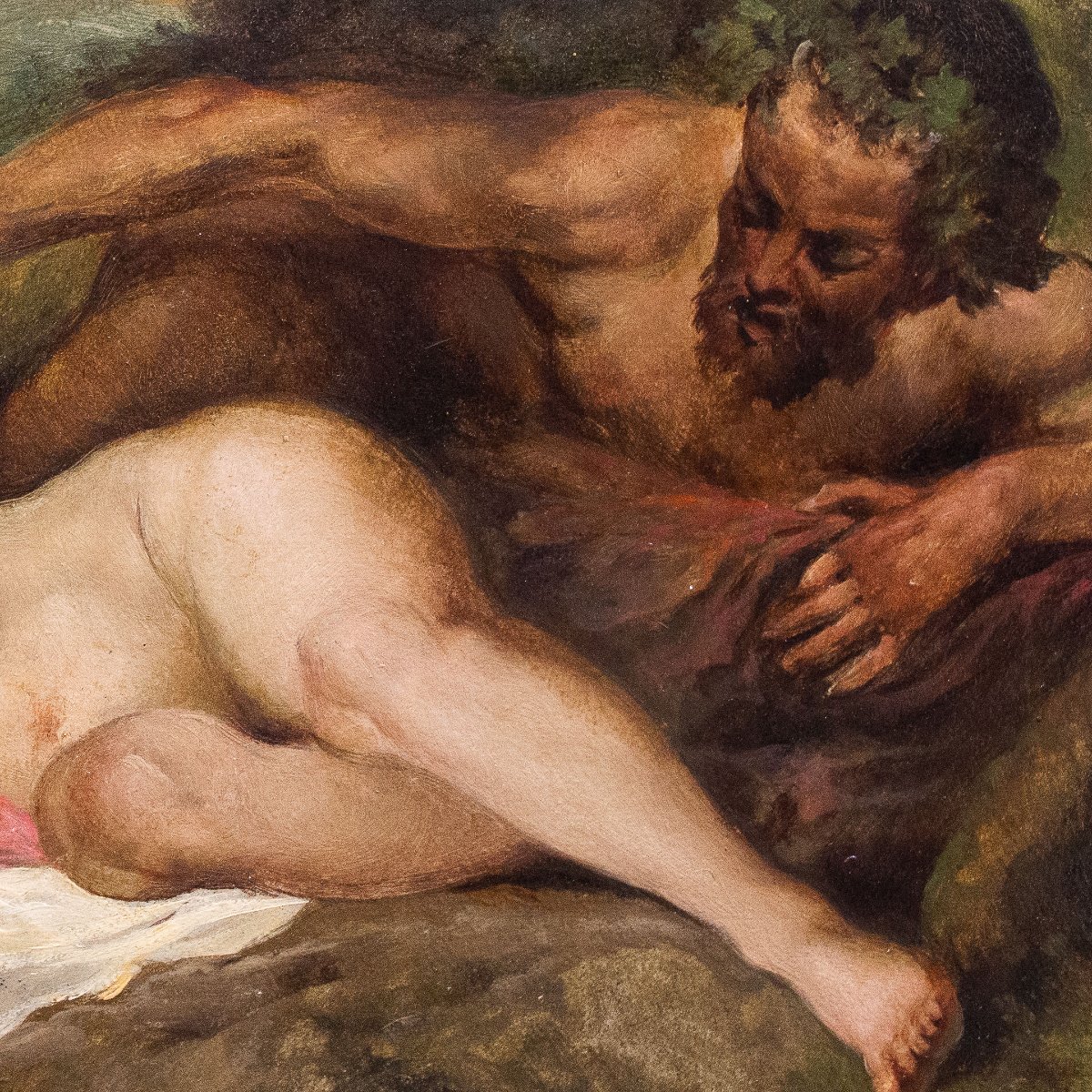 Francesco Bosso, “jupiter And Antiope,” Oil On Stiff Paper, Signed, 1925-photo-5